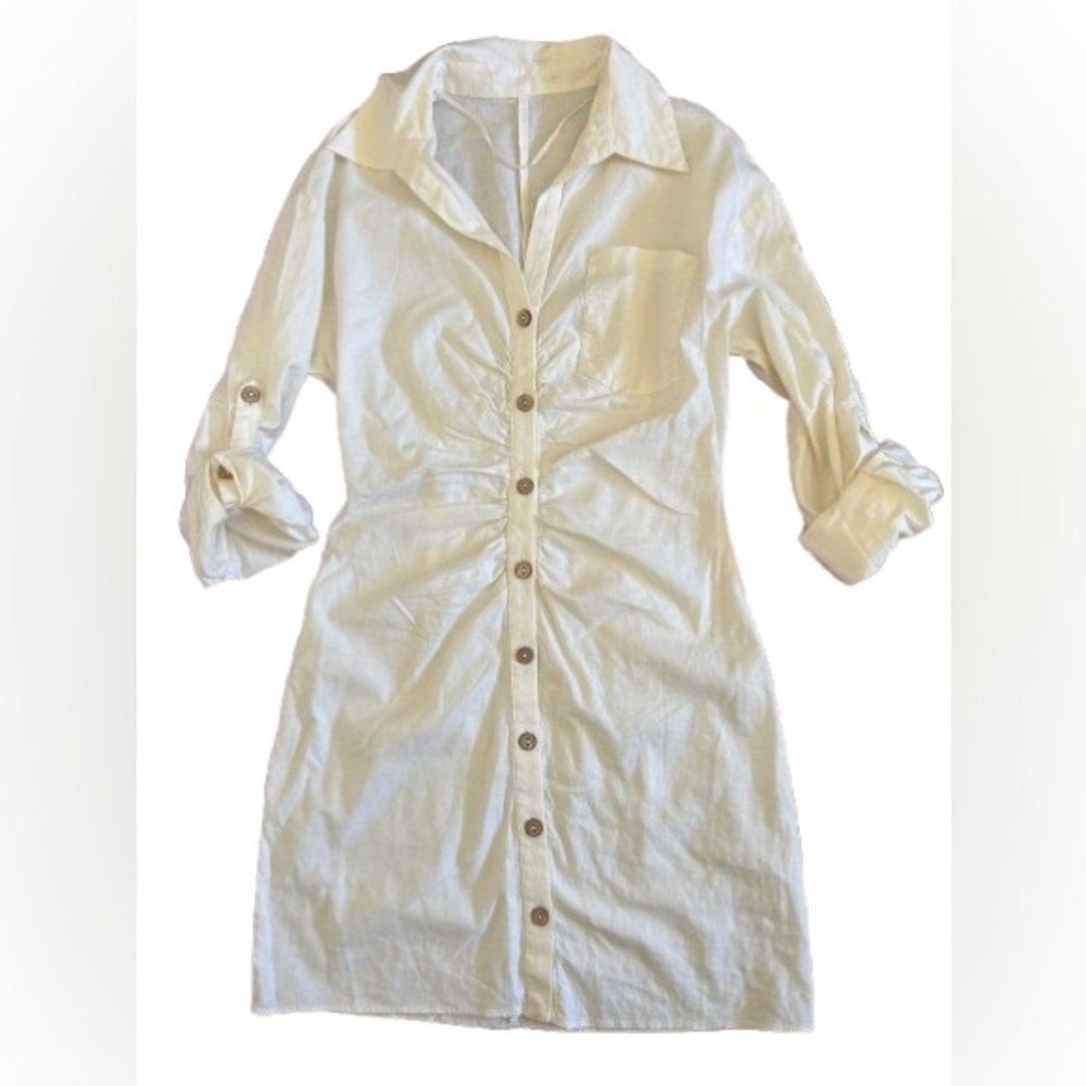 Zara Oyster White Button-Up Shirt Dress Size M - Picture 3 of 12